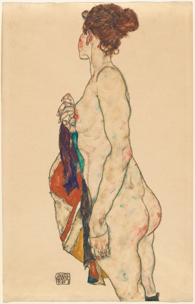 Standing Nude with a Patterned Robe, Egon Schiele