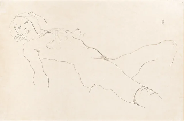 Nu féminin allongé, en bas, Egon Schiele