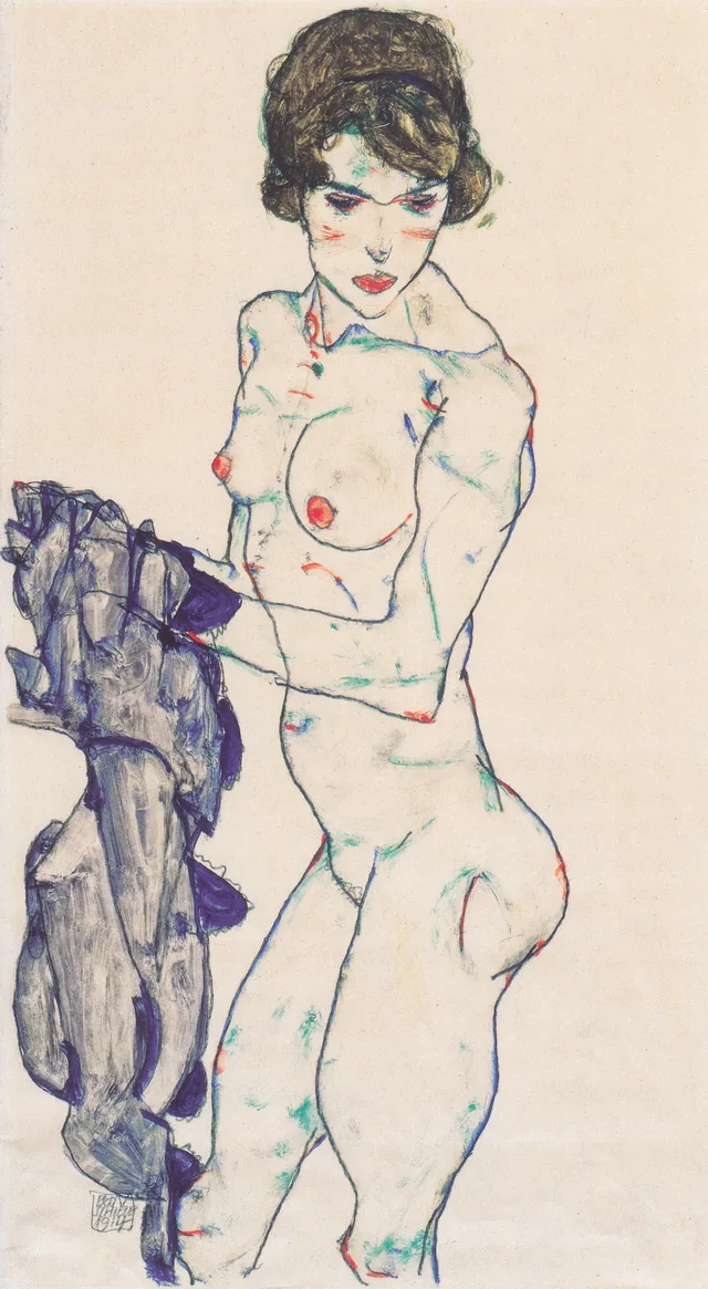 Female nude with blue cloth, Egon Schiele