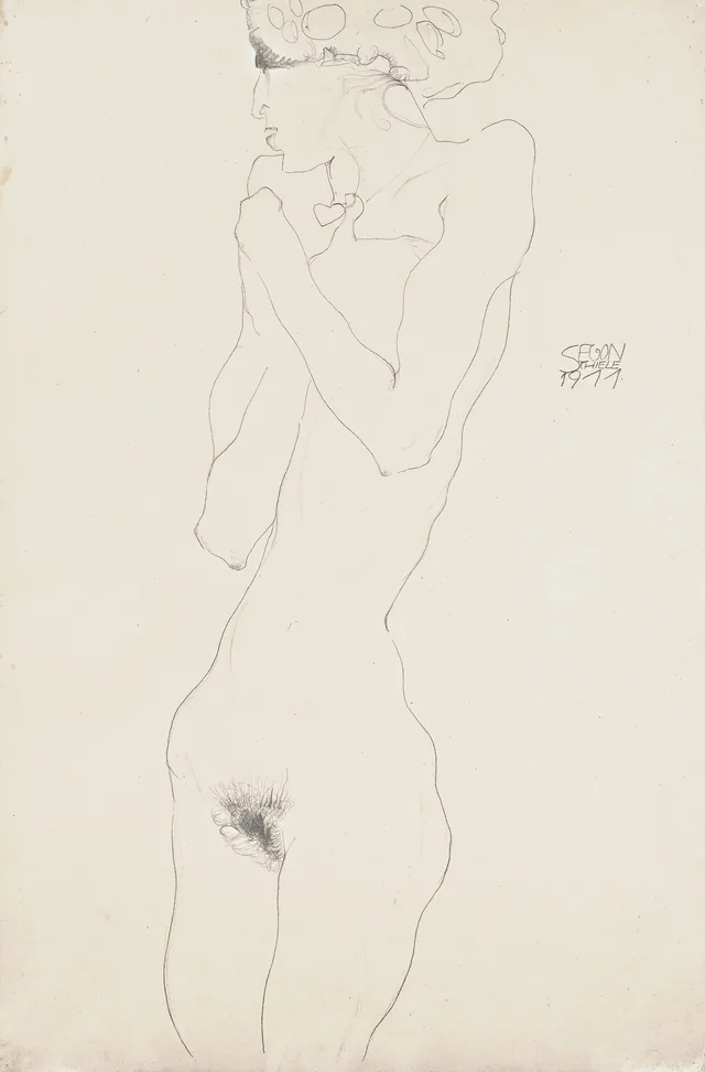 胸の前で腕を組んで立つ裸の女(モア), エゴン・シーレ