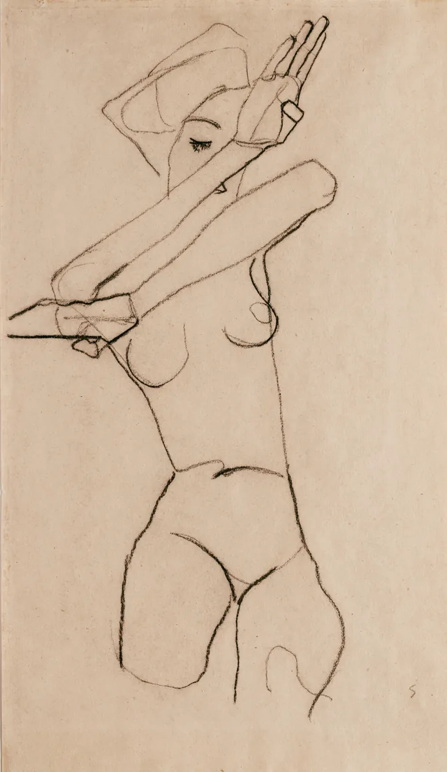 Female Nude with Raised Forearms, Egon Schiele