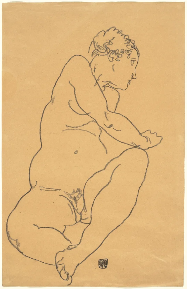 Female Nude Bending to the Left, Egon Schiele