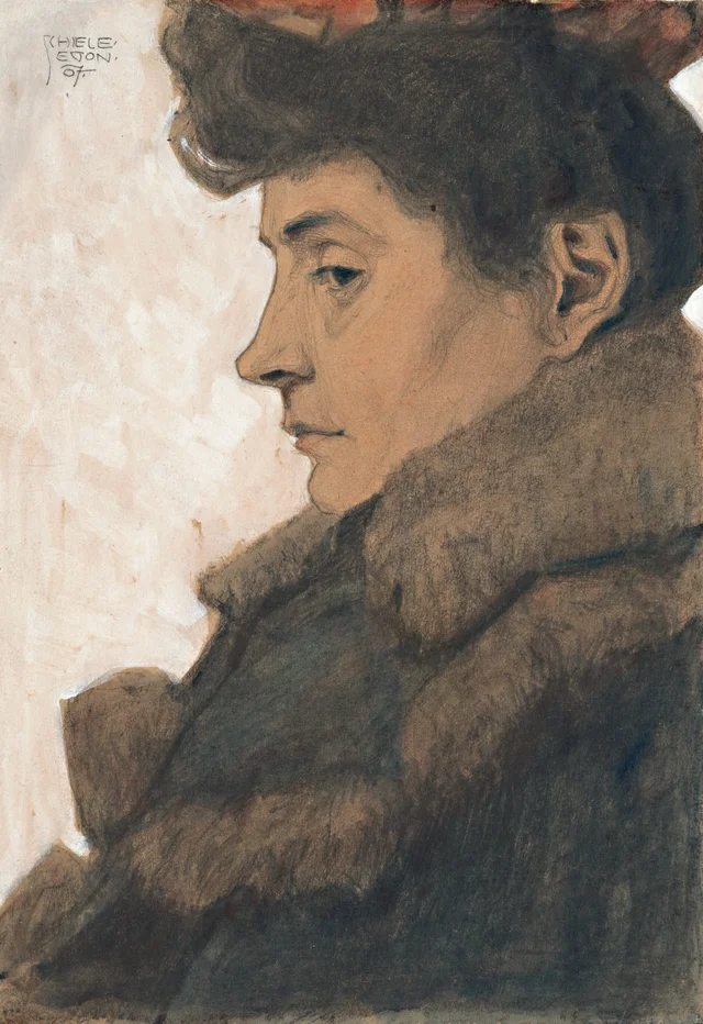 Retrato de la madre del artista (Marie Schiele) con cuello de piel