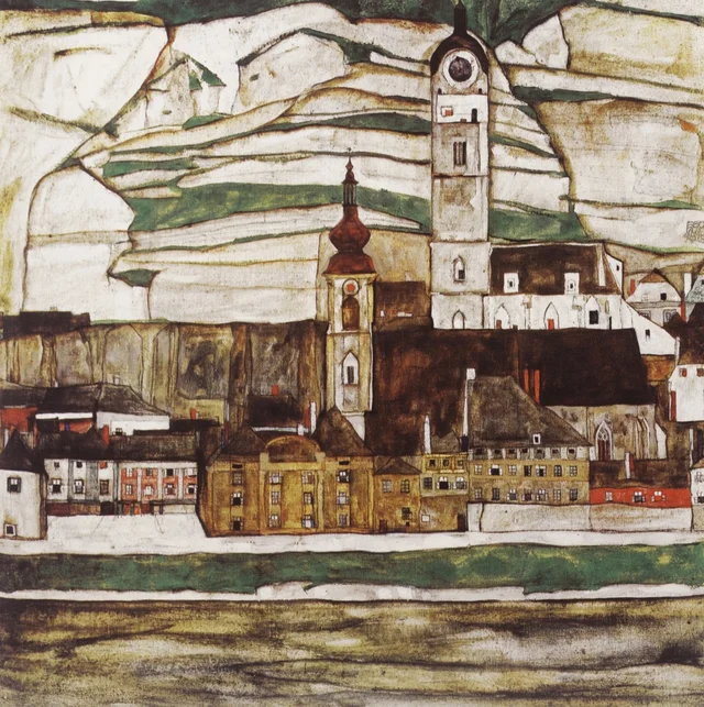 Stein, en el Danubio, vista desde el sur (gran formato), Egon Schiele