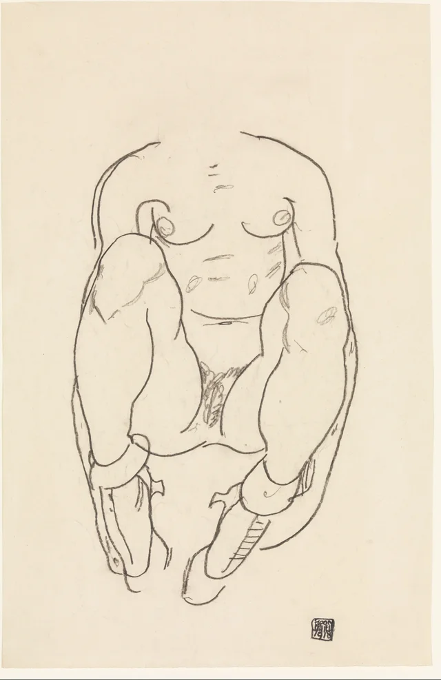 Torso of a Seated Woman with Boots, Egon Schiele