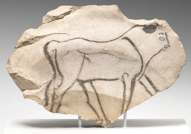 Ostracon with drawing of a bull, Ancient Egypt