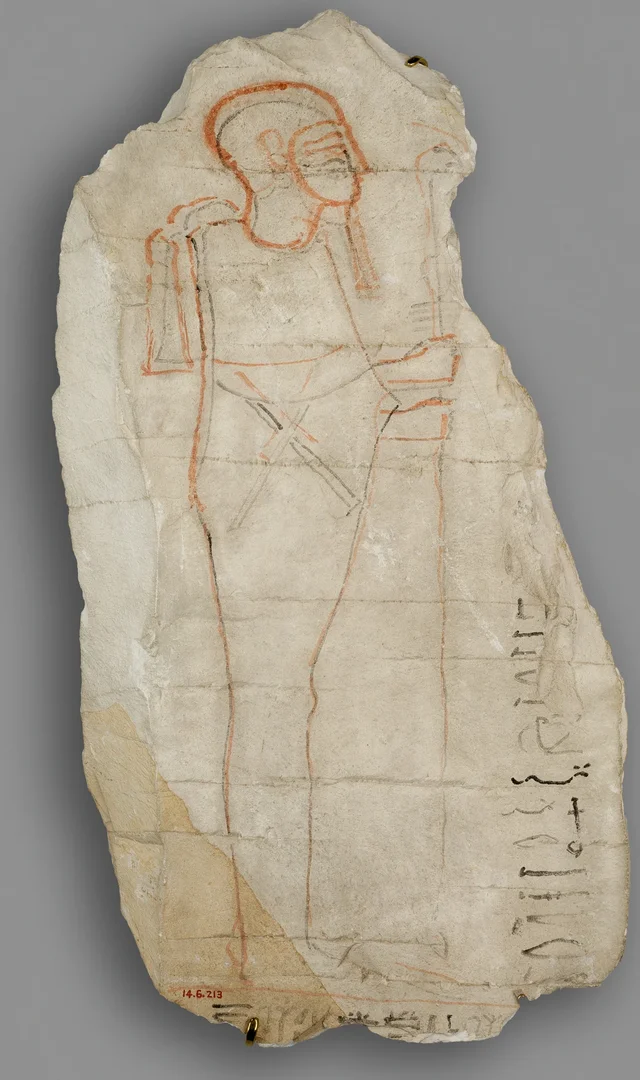 Ostracon avec une figure du dieu Ptah et la signature de l'artiste