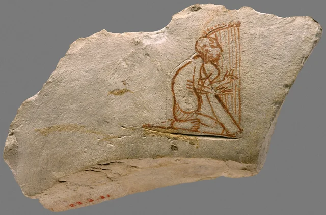 Ostracon with sketch of a harpist, Ancient Egypt