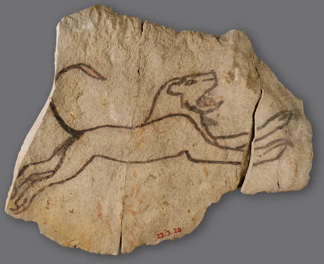 Ostracon with sketch of a running lion