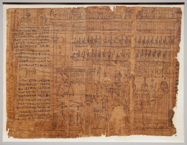 Part of a funerary papyrus showing the judgment before Osiris, Ancient Egypt