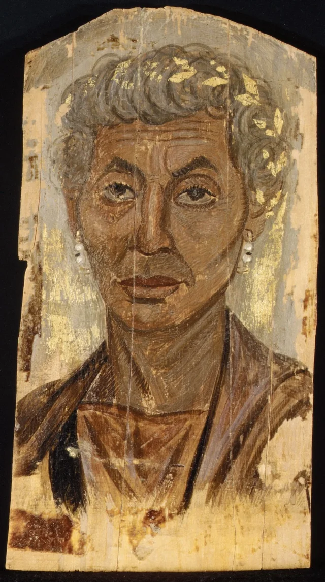 Portrait of an elderly lady with a gold wreath, Ancient Egypt
