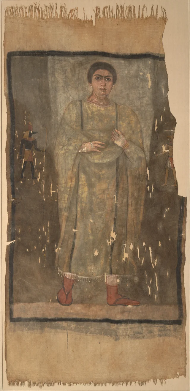 Shroud of a Woman Wearing a Fringed Tunic, Ancient Egypt