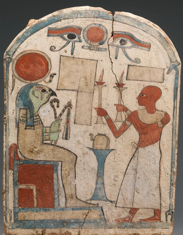 Stela with man offering to Re-Harakhty, unfinished, Ancient Egypt