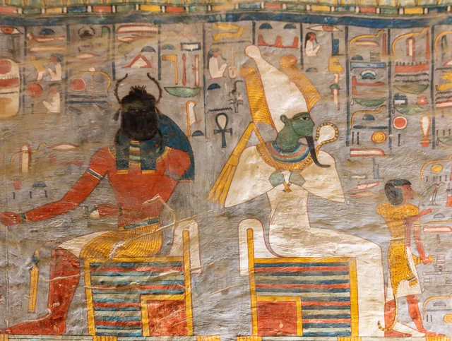 Khepri and Osiris enthroned