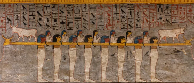 Mummiform gods and cattle (Book of Gates)