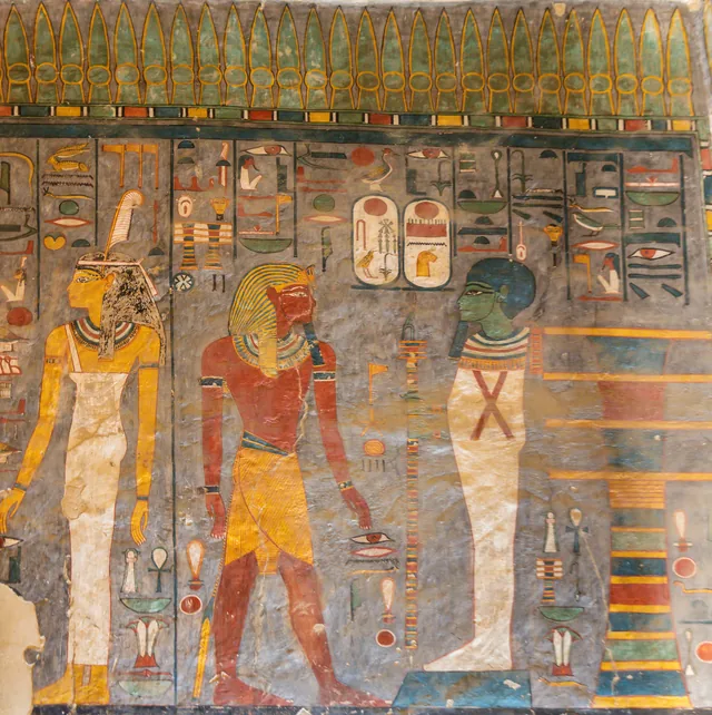 Ramesses I between a goddess and Ptah, Ancient Egypt
