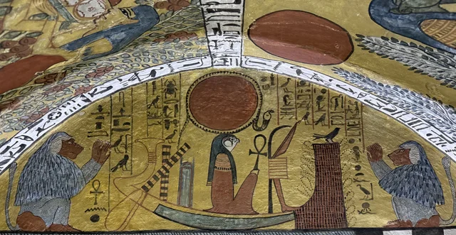 Re-Horakhty in his barque adored by baboons, Ancient Egypt