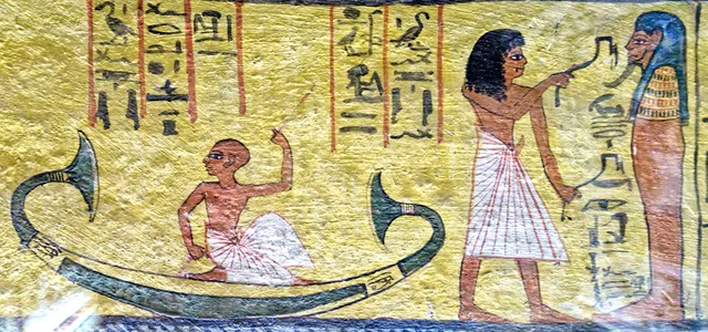 Sennedjem na barca e diante de Ptá, Egito antigo