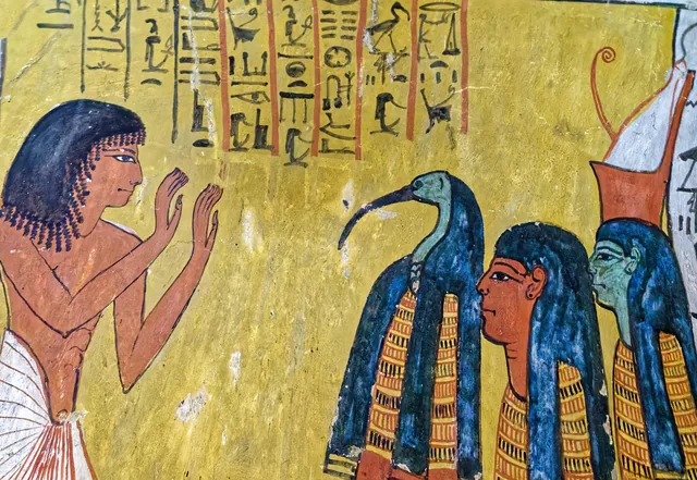 Sennedjem em adoração diante de Tot e dos deuses, Egito antigo