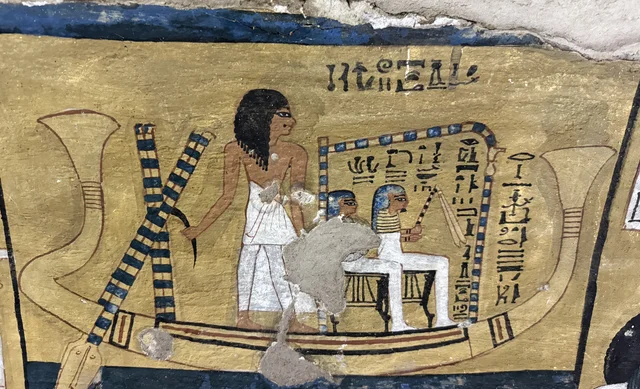 Inherkhau in a barque before a shrine, Ancient Egypt