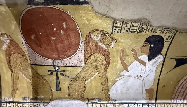 The Aker lions and the sun adored by Inherkhau, Ancient Egypt