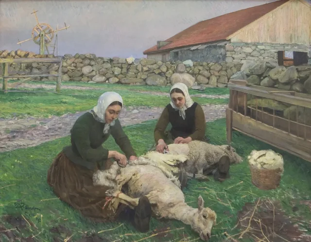 Shearing Sheep. Sele, Eilif Peterssen