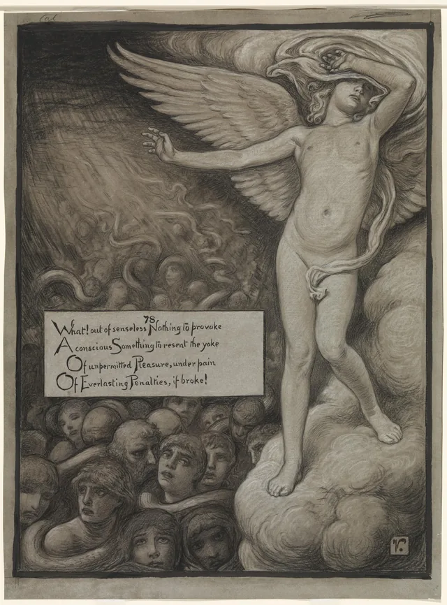(Ilustración para los Rubaiyat de Omar Jayam) El amor se encoge, aterrado, ante la visión del infierno, Elihu Vedder