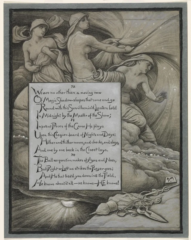 (Ilustração para o Rubaiyat de Omar Khayyam) As Parcas recolhendo as estrelas