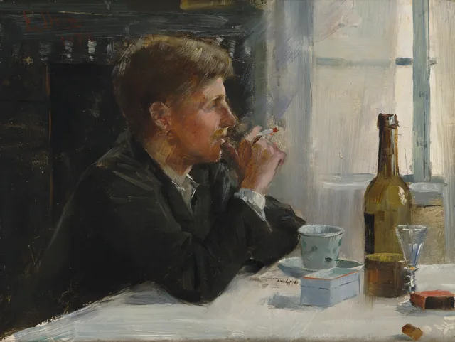 Homem sentado a uma mesa, Elin Danielson-Gambogi