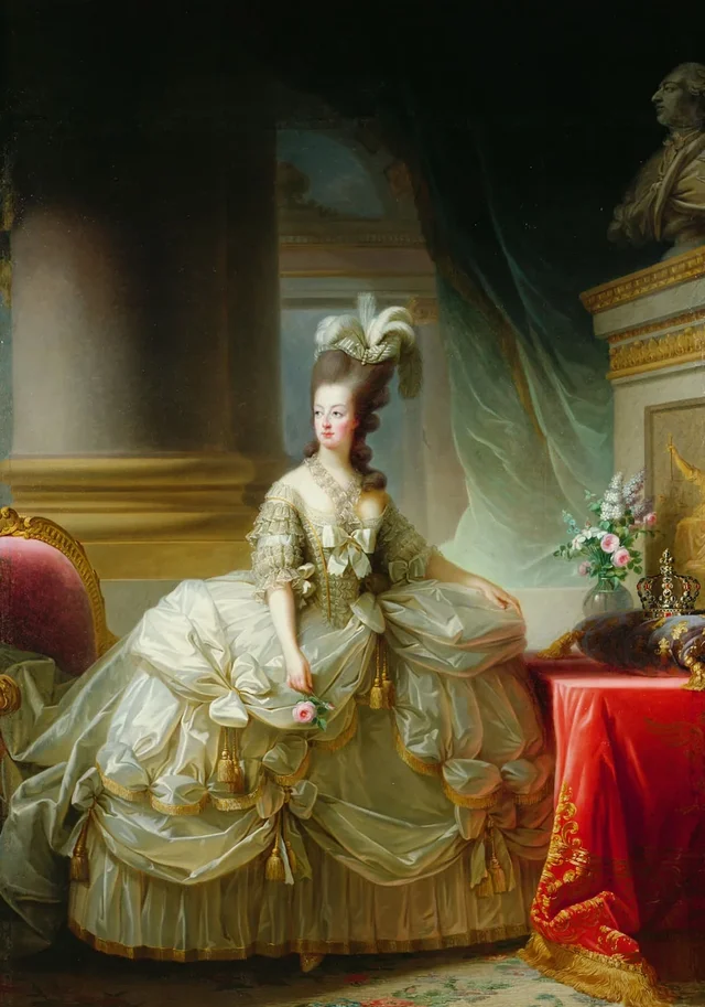 María Antonieta con gran traje de corte