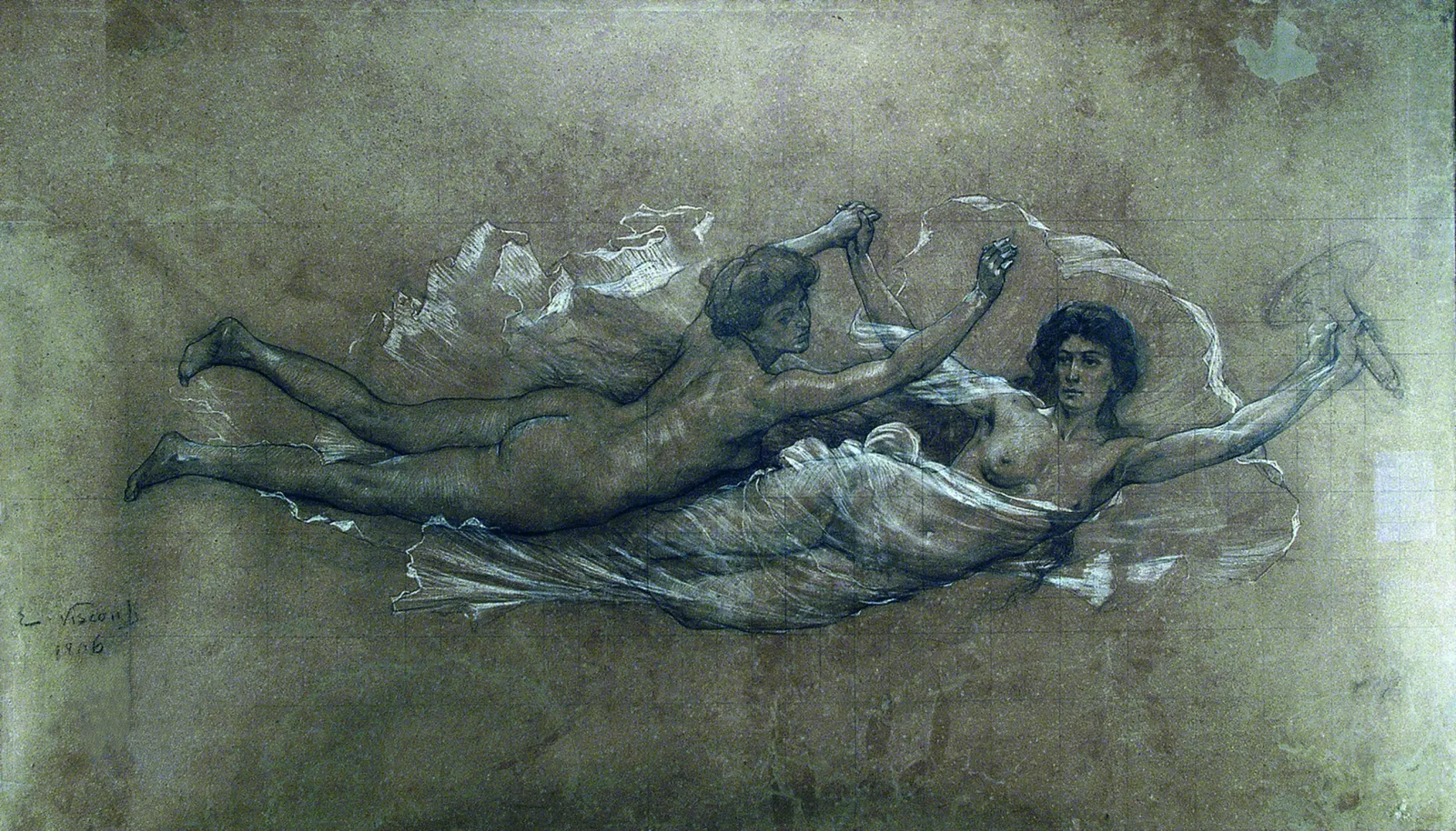 La Science et la Vérité - Carton de report pour le rideau de scène du Théâtre municipal de Rio de Janeiro, Eliseu Visconti