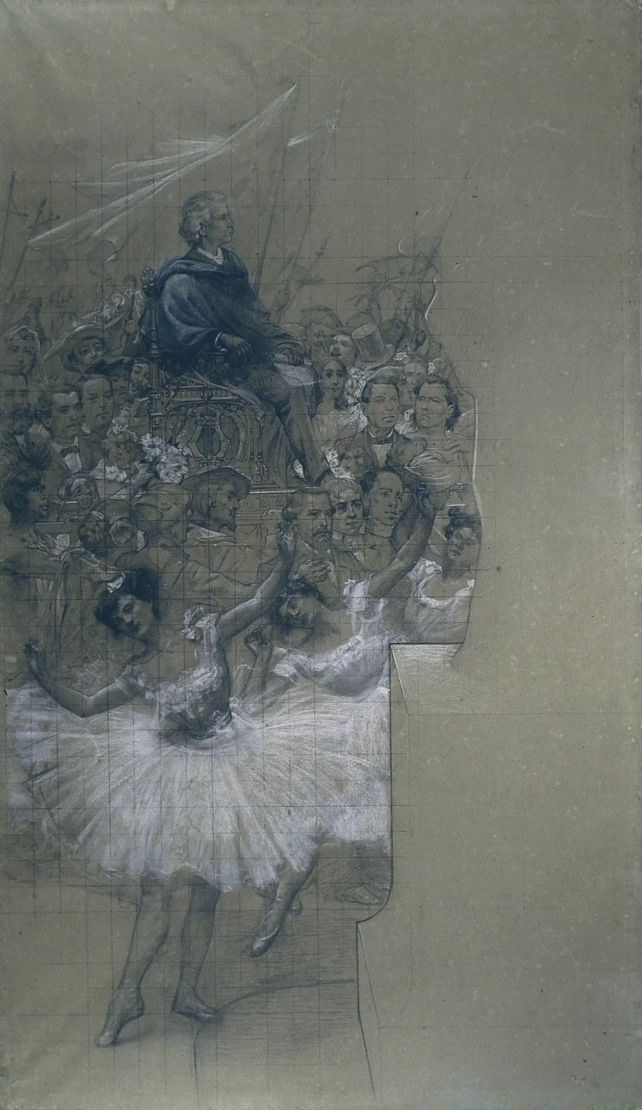 Danseuses et Carlos Gomes - Carton de report pour le rideau de scène du Théâtre municipal de Rio de Janeiro, Eliseu Visconti
