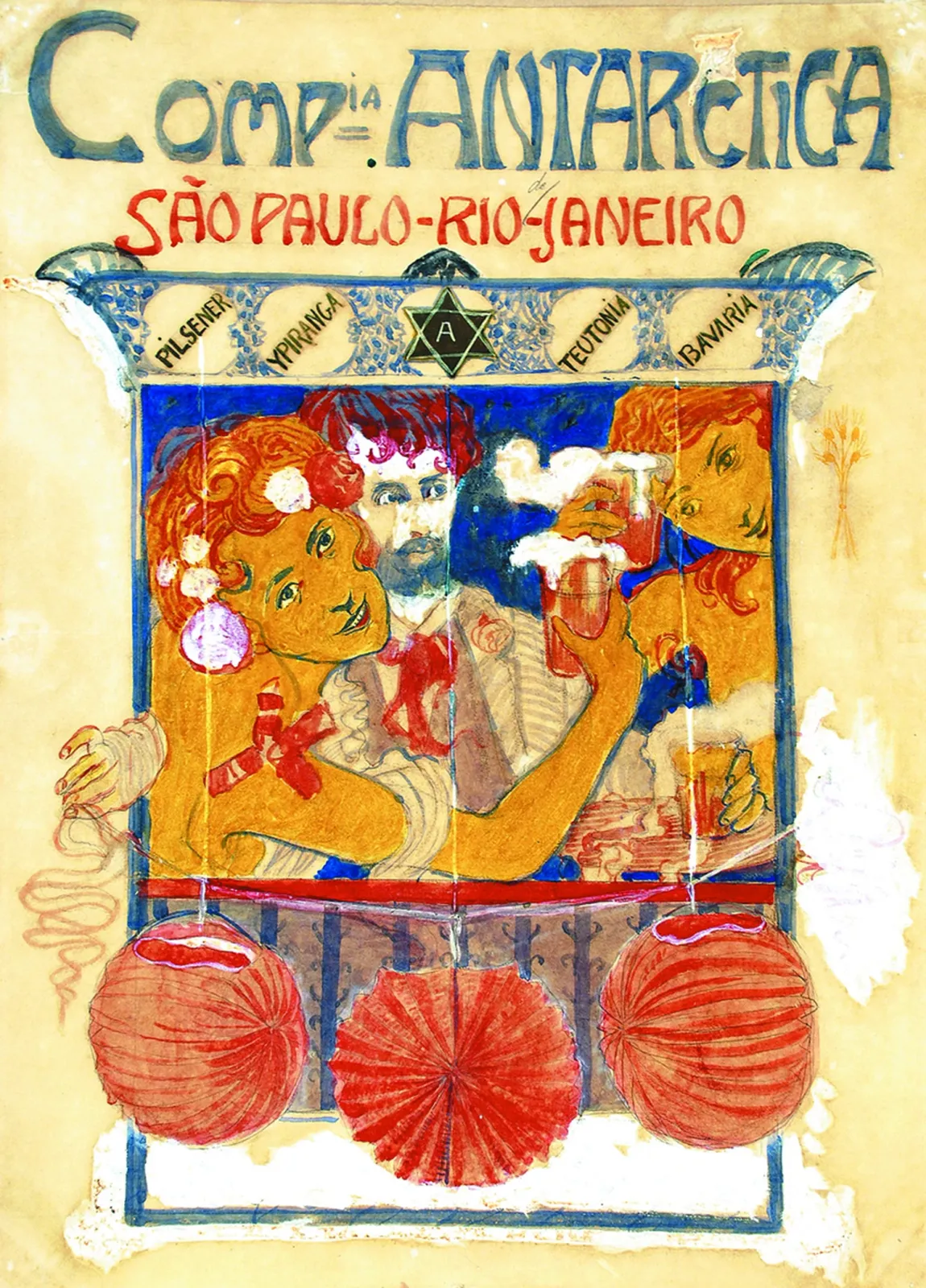 Affiche de la Companhia Antarctica - Projet pour le rideau de scène du Cassino Antarctica, Eliseu Visconti