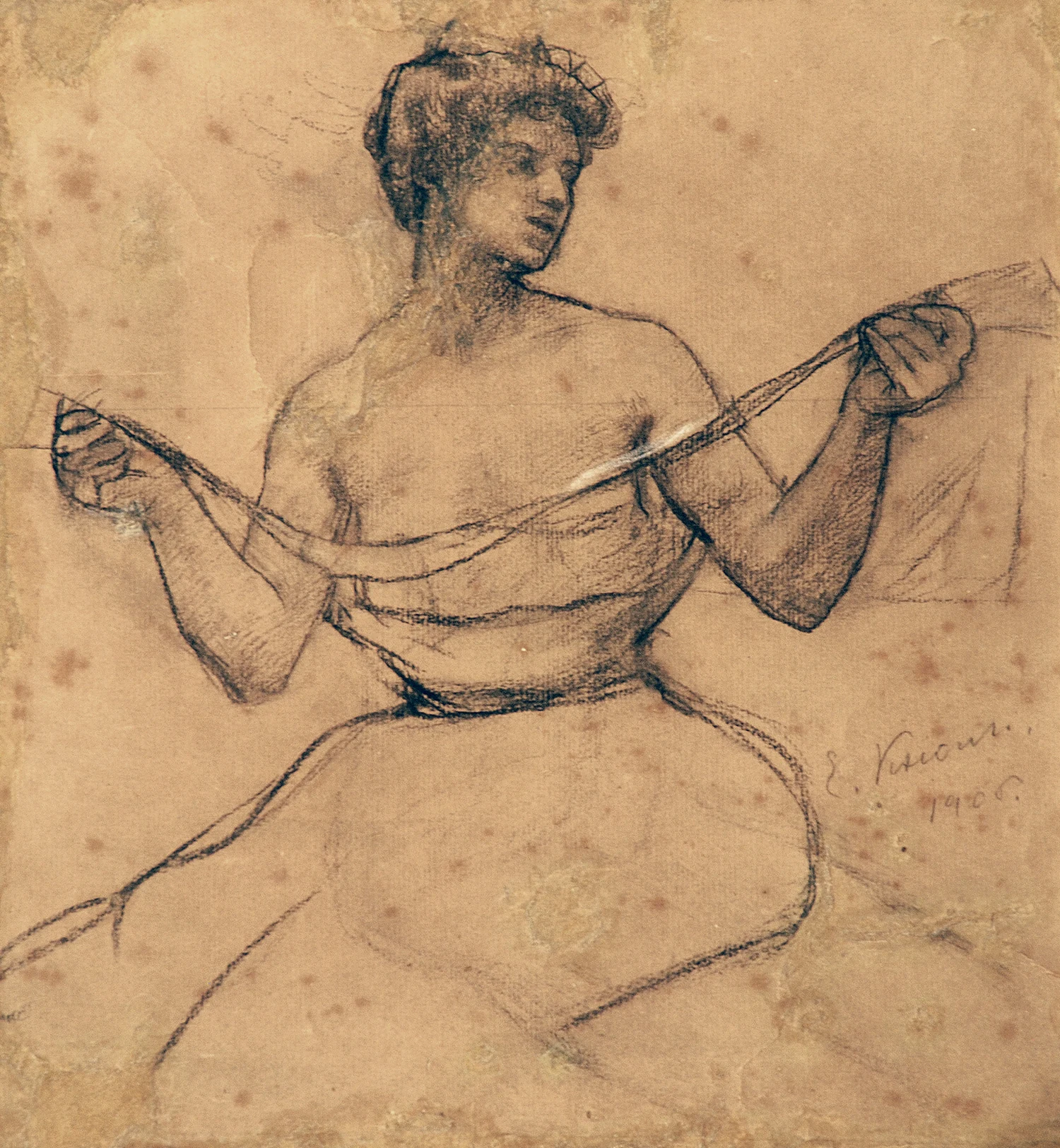 Femme au voile - Étude de détail pour le triangle du plafond au-dessus de la salle du Théâtre municipal de Rio de Janeiro, Eliseu Visconti