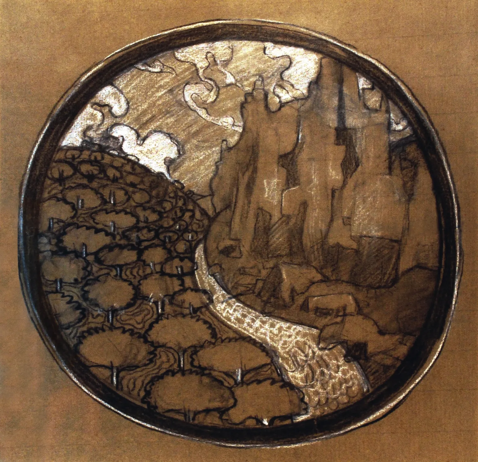 Paysage avec un ruisseau - Étude pour une marqueterie, Eliseu Visconti