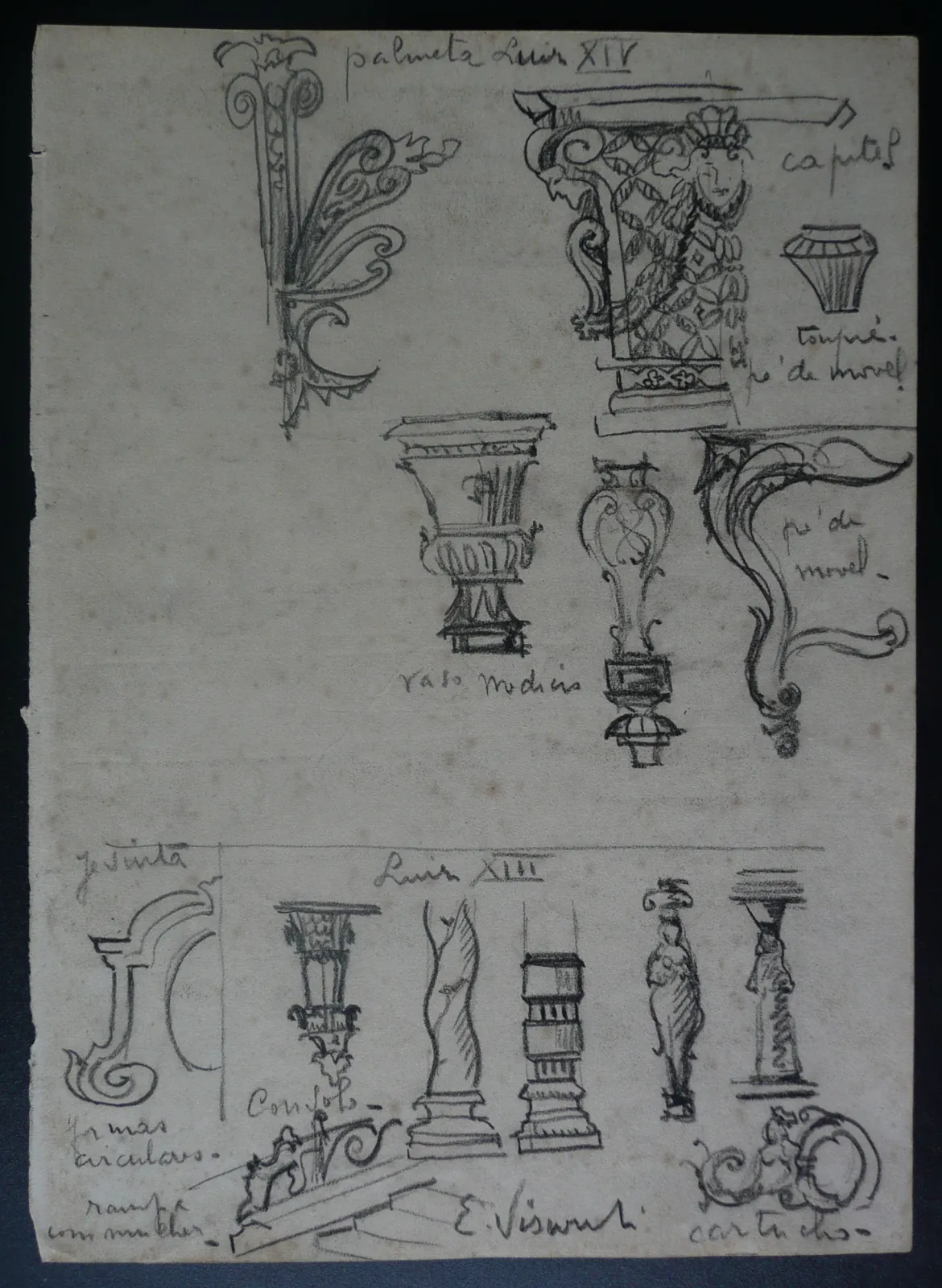 Pièces de bois tourné - Feuillet détaché d'un carnet de notes, Eliseu Visconti