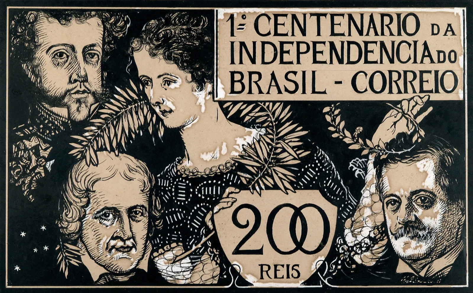Timbre commémoratif du 1er centenaire de l'Indépendance - 200 réis - Étude pour un timbre, Eliseu Visconti