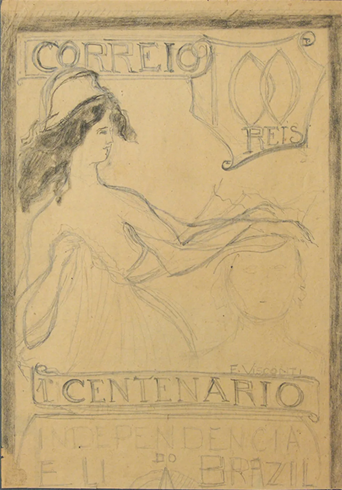 Timbre pour le centenaire de l'Indépendance - Esquisse, Eliseu Visconti