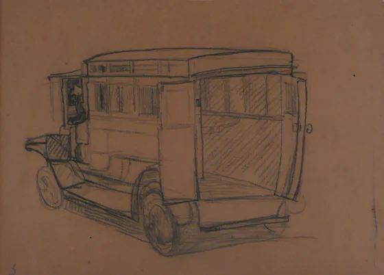 Ambulance - Étude pour « Les Devoirs de la ville » - Triptyque du conseil municipal - Palais Pedro Ernesto - Rio de Janeiro