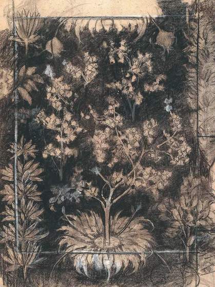 Arbres/Étoffe imprimée - Étude pour un tissu