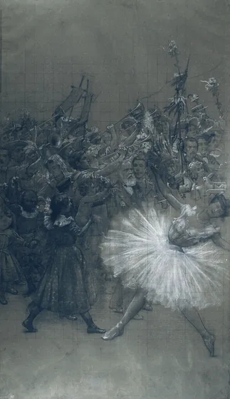 Danseuse et Dom Pedro de Alcântara - Carton de report pour le rideau de scène du Théâtre municipal de Rio de Janeiro
