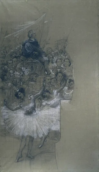 Danseuses et Carlos Gomes - Carton de report pour le rideau de scène du Théâtre municipal de Rio de Janeiro