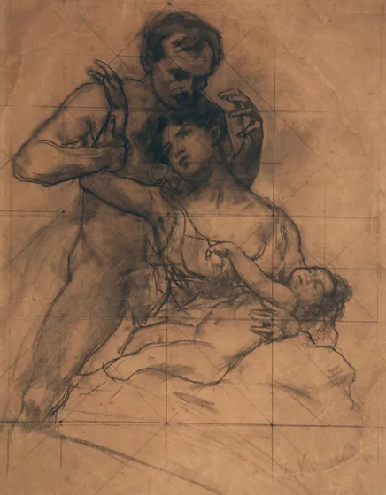 Couple avec un enfant - Étude de détail pour la première frise au-dessus de l'avant-scène du Théâtre municipal de Rio de Janeiro