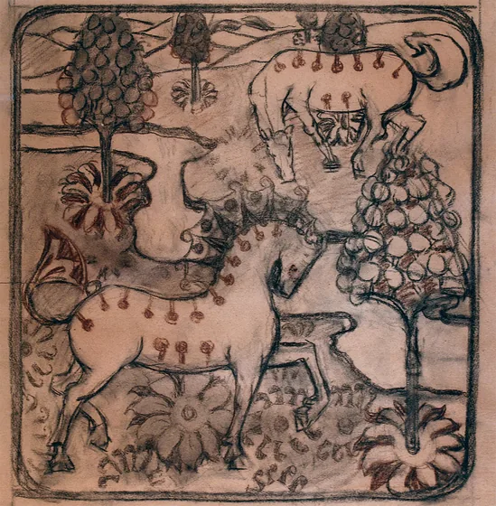 Chevaux - Étude pour une tapisserie ou un papier peint