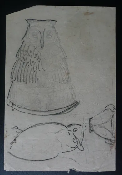 Chouette et cruche - Feuillet détaché d'un carnet de notes - verso de l'œuvre D862