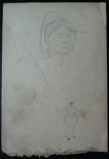 Figure féminine à bord - Feuillet détaché d'un carnet de notes