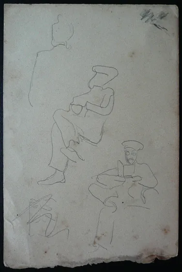 Figures assises à bord - Feuillet détaché d'un carnet de notes - verso de l'œuvre D907
