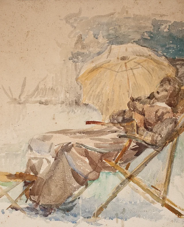 Mujer con sombrilla - Estudio para «Baño de sol»