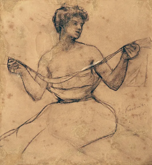 Femme au voile - Étude de détail pour le triangle du plafond au-dessus de la salle du Théâtre municipal de Rio de Janeiro