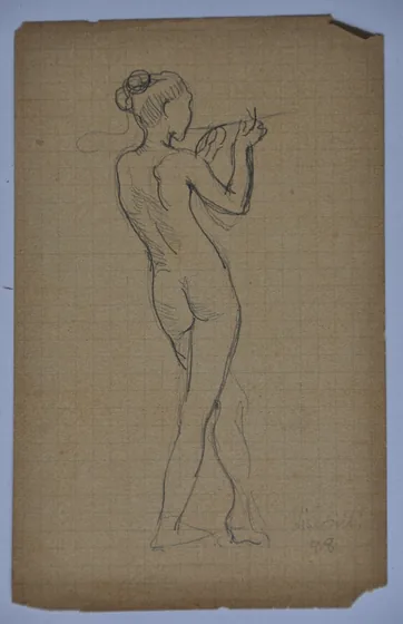 Nu féminin debout - Étude pour Oréades - Feuillet détaché d'un carnet de notes
